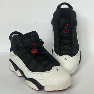 Jordan Nike Kids 6 Rings BG Basketball Shoe in Red, White and Black.  Size 1